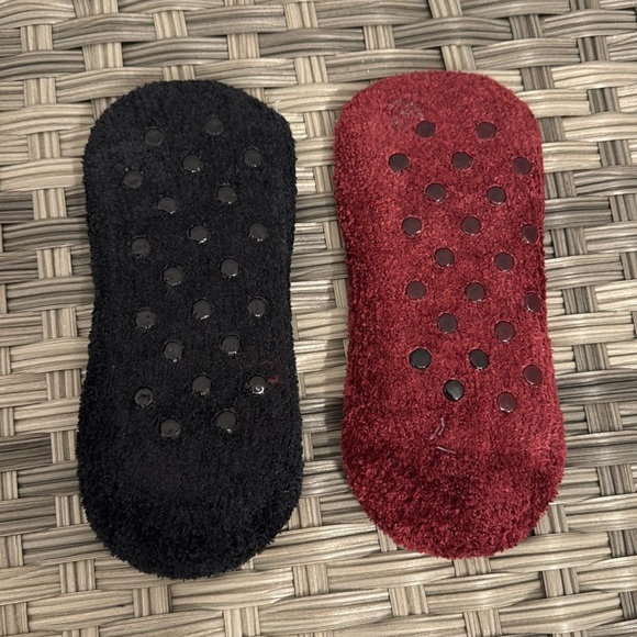 Black and Red Fuzzy No-Show Socks - Picture 2 of 2